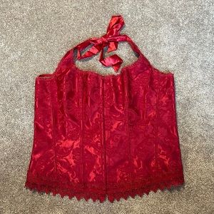 Red Frederick’s halter corset top